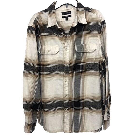 Banana Republic Large Standard Fit Brown Plaid Long Sleeve Flannel Button Shirt - Picture 1 of 11